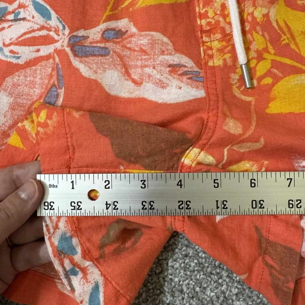 Gap Paperbag Pull Shorts Womens Small Orange Tropical Floral Linen Blend Summer
